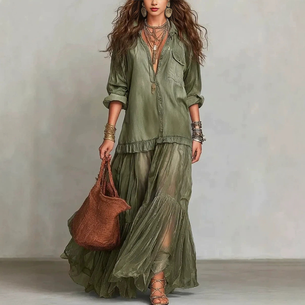 Vestido largo efecto vaquero