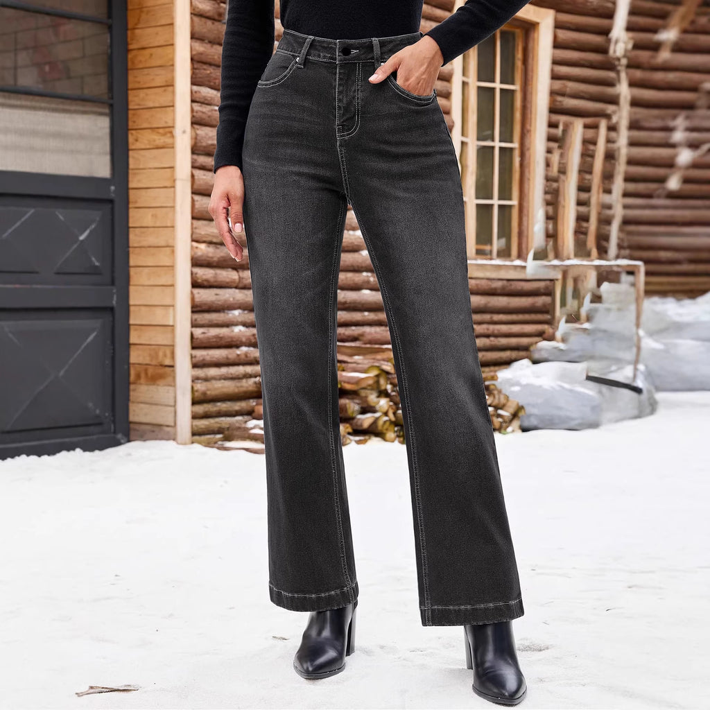 Women's Jeans, Black Gray Fashion Simple Slim Straight Leg Denim Pants for Women
