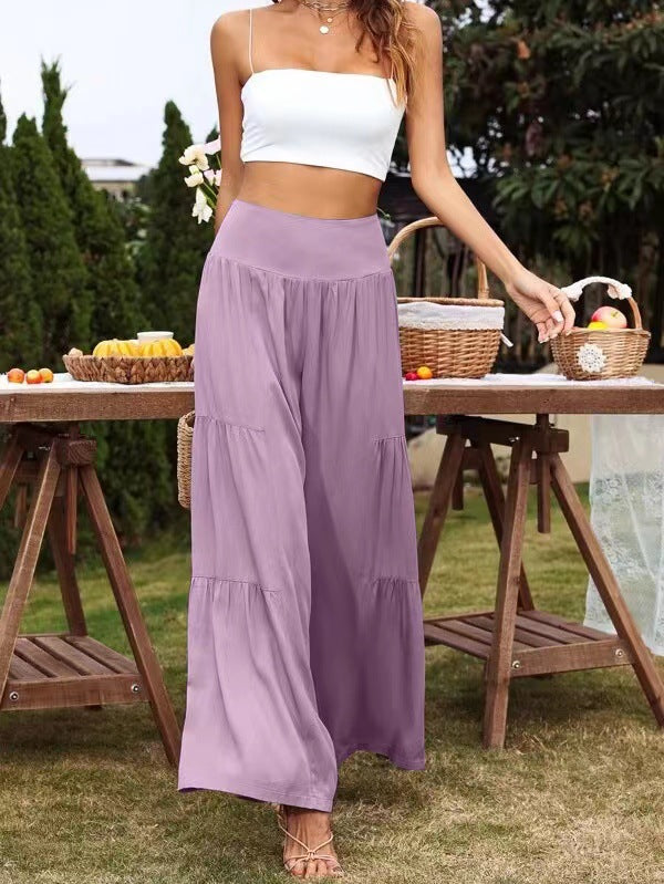 Summer Casual Wide Leg Cotton And Linen High Waist Loose Trousers Women's Pants