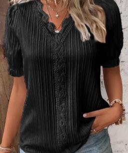 Fashion Hollow-Out Short Sleeve Shirt for Women, Summer Casual Vacation Style