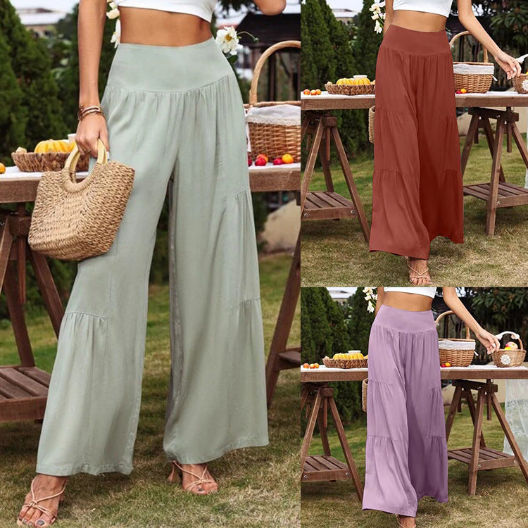 Summer Casual Wide Leg Cotton And Linen High Waist Loose Trousers Women's Pants