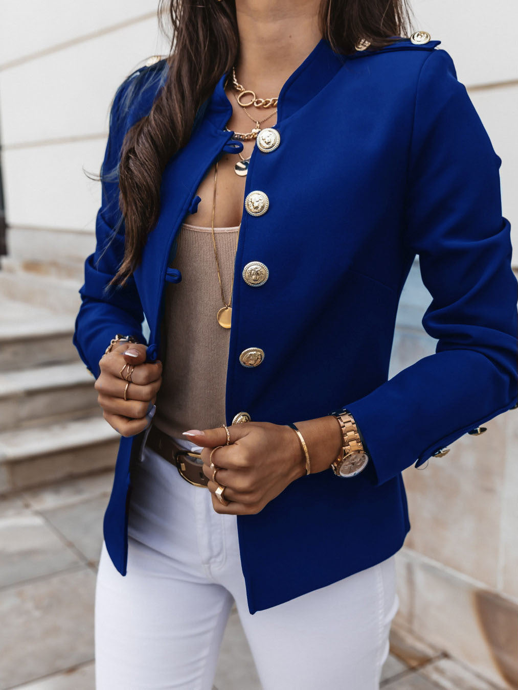 Fashionable Long Sleeve Fitted Buttoned Blazer Short Jacket