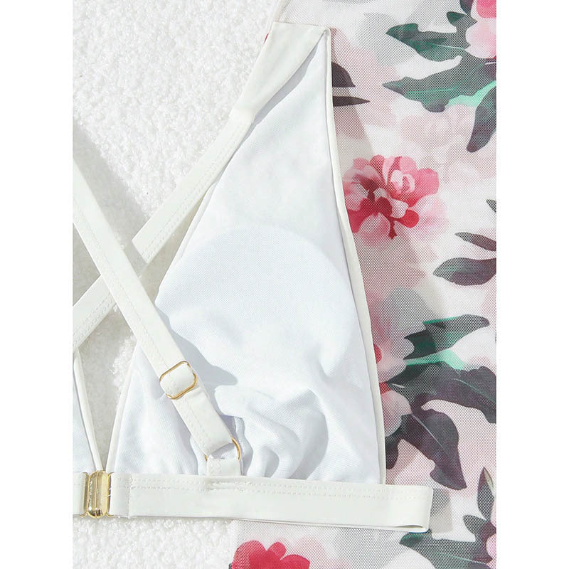 Conjunto de baño tres piezas con vestido estampado