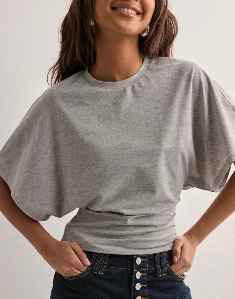 Fashion Sense Round Neck Pullover Short Sleeve T-Shirt for Women, Simple and Versatile Solid Color Loose Top