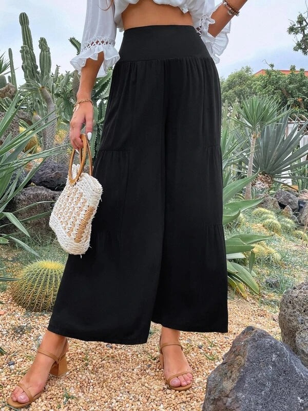 Summer Casual Wide Leg Cotton And Linen High Waist Loose Trousers Women's Pants