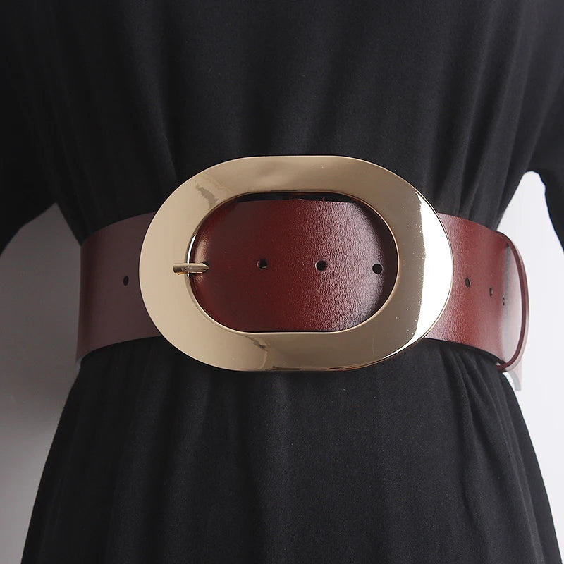 Women's Runway Fashion Genuine Leather Cummerbunds Female Dress Corsets Waistband Belts Decoration Wide Belt