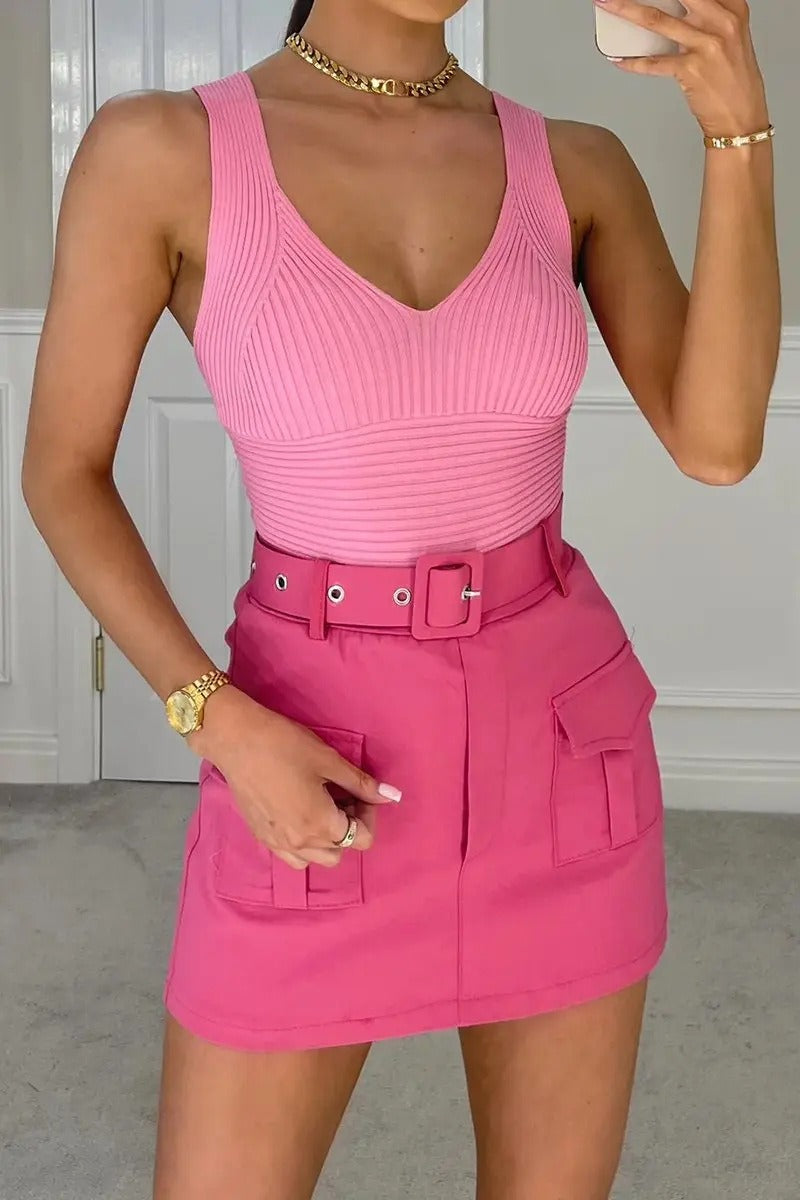High Waist Fashion Casual Pocket Belt Decoration Women's Skirts