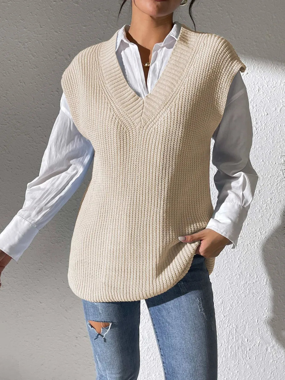 Women's Spring and Autumn New Style V-neck Simple Vest Woven Sweater Clip