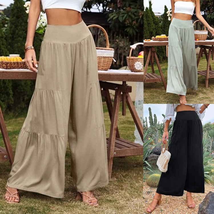 Summer Casual Wide Leg Cotton And Linen High Waist Loose Trousers Women's Pants