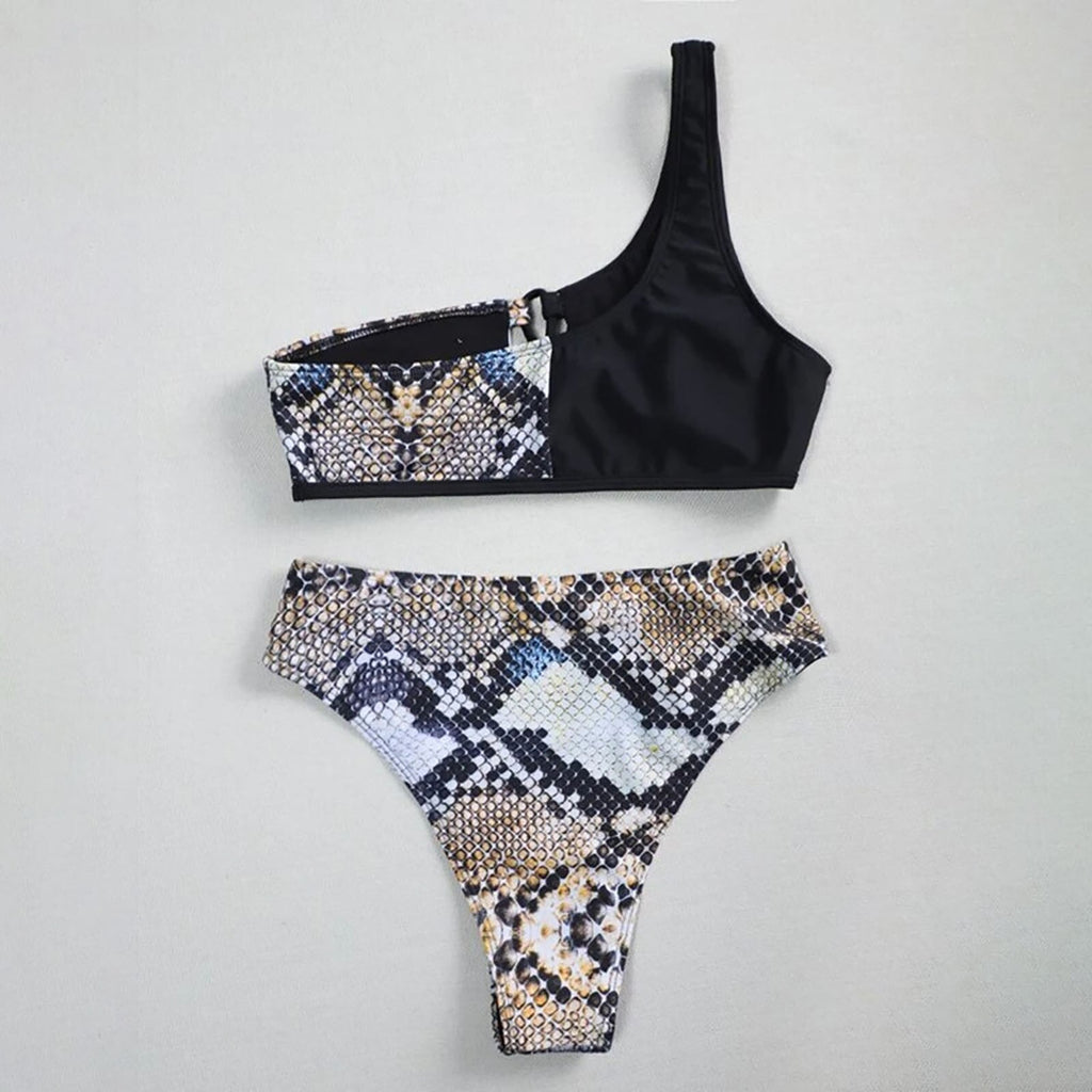One Shoulder Bikini Set Hollow Out Swimsuit Women Patchwork Swimwear Push Up Bandeau Bathing Suits Female Summer Beachwear Sexy