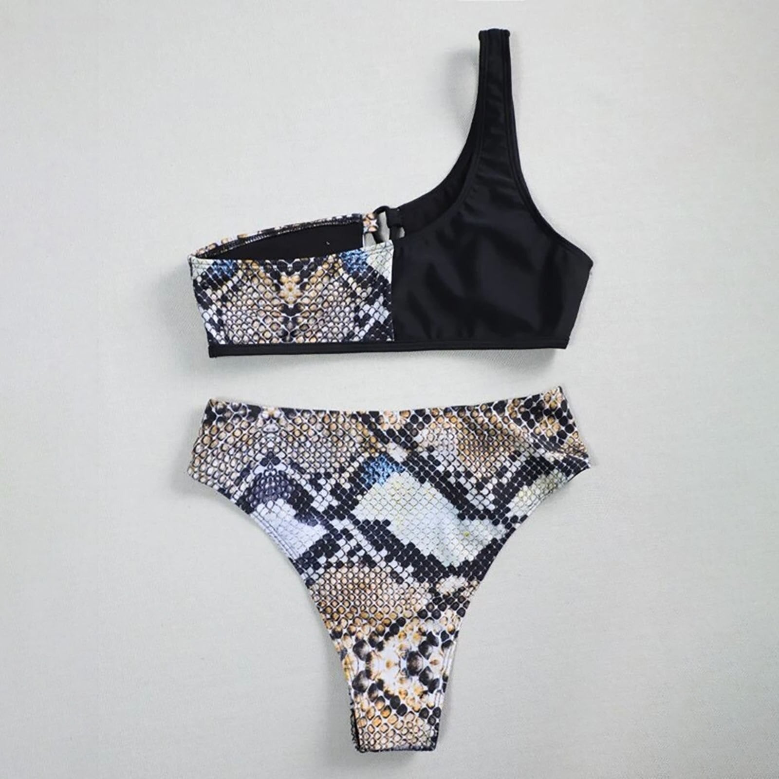 One Shoulder Bikini Set Hollow Out Swimsuit Women Patchwork Swimwear Push Up Bandeau Bathing Suits Female Summer Beachwear Sexy