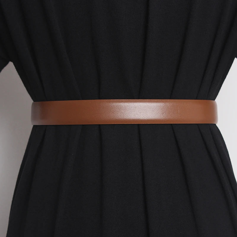Women's Runway Fashion Genuine Leather Cummerbunds Female Dress Corsets Waistband Belts Decoration Narrow Belt