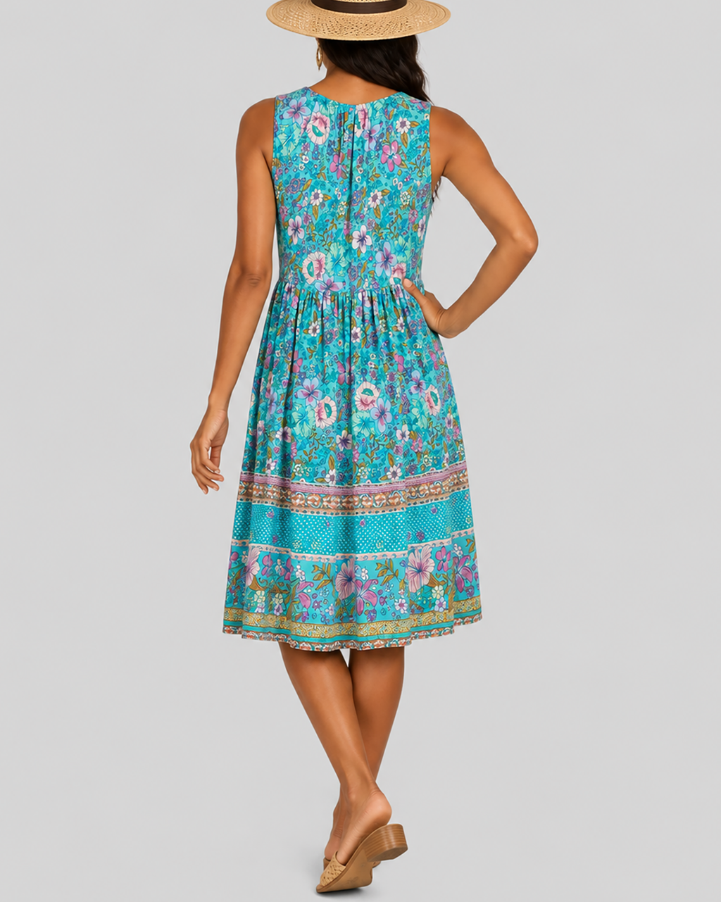Vestido estampado escote pico sin mangas