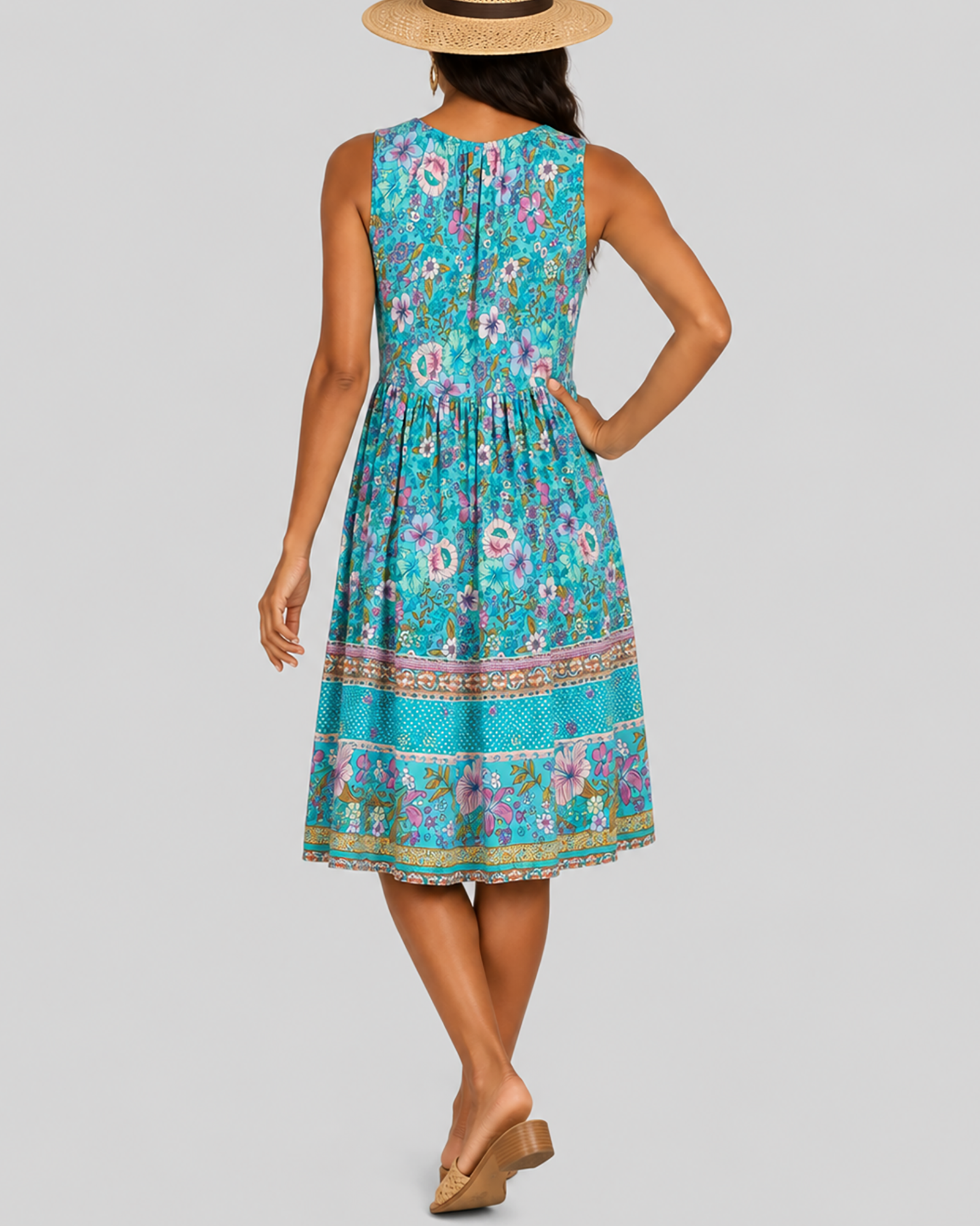 Vestido estampado escote pico sin mangas