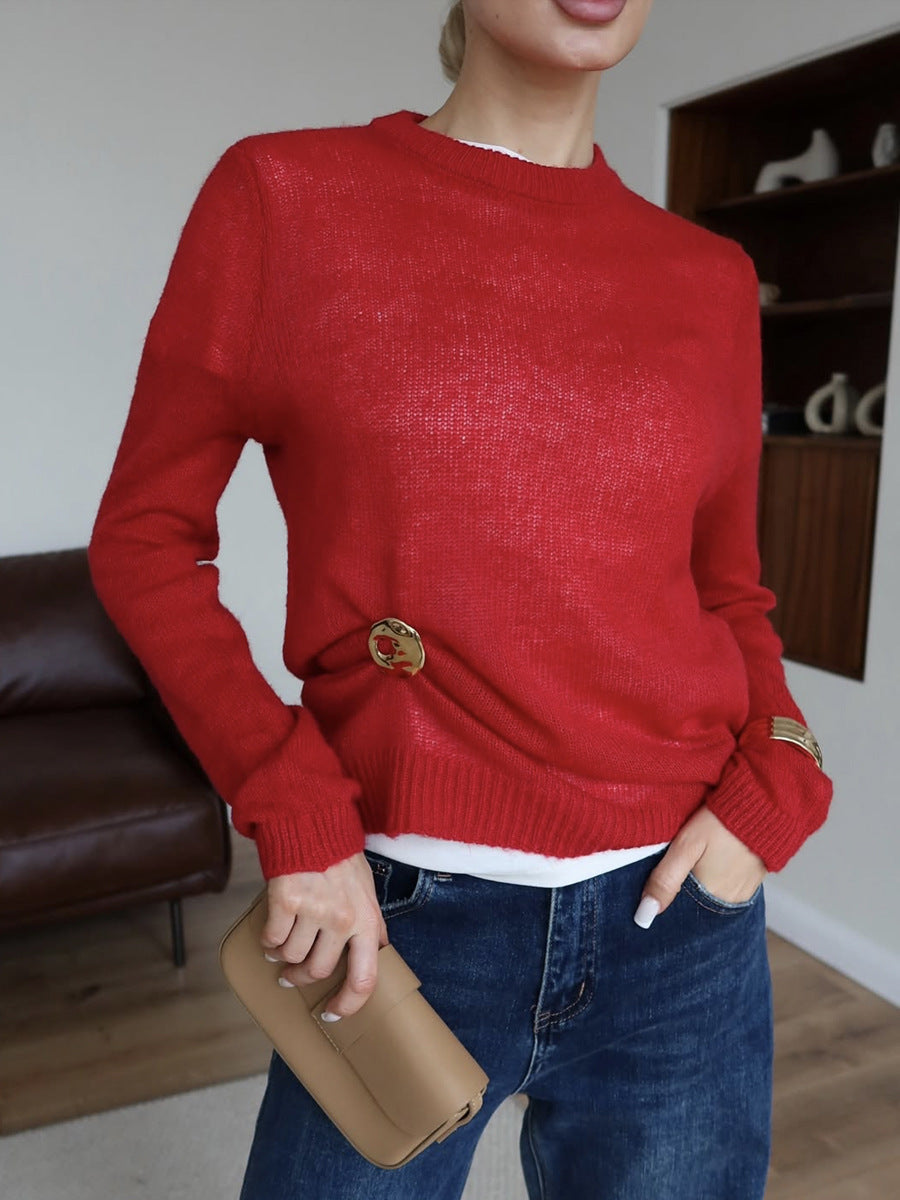 Thin Sweater Poncho Women Round Neck Transparent Basic Knitwear Candy Color