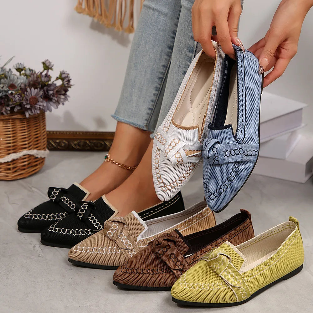 Flat sole single shoe women's set feet bow shallow mouth lazy work shoes