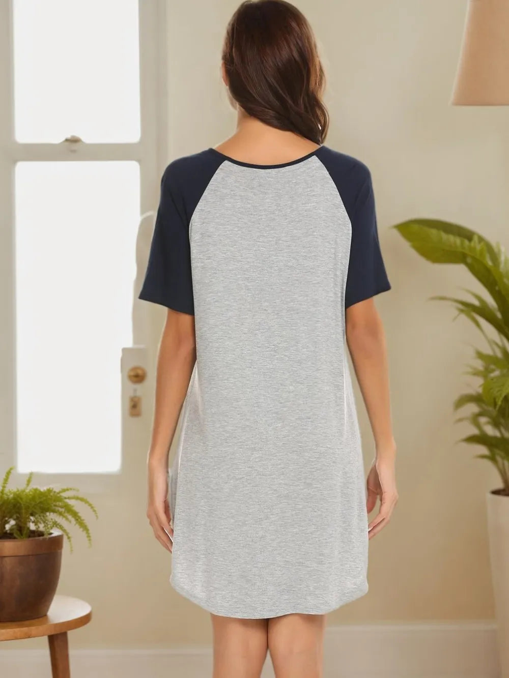 Women's Sleeping Skirt Double Matte Milk Silk Short Sleeve Contrast Splicing Home Clothes Women's Pajamas