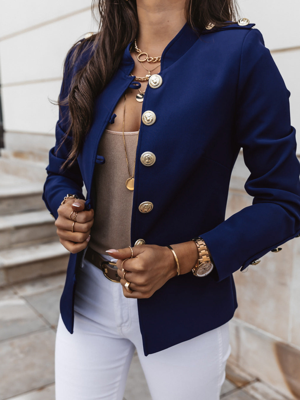 Fashionable Long Sleeve Fitted Buttoned Blazer Short Jacket