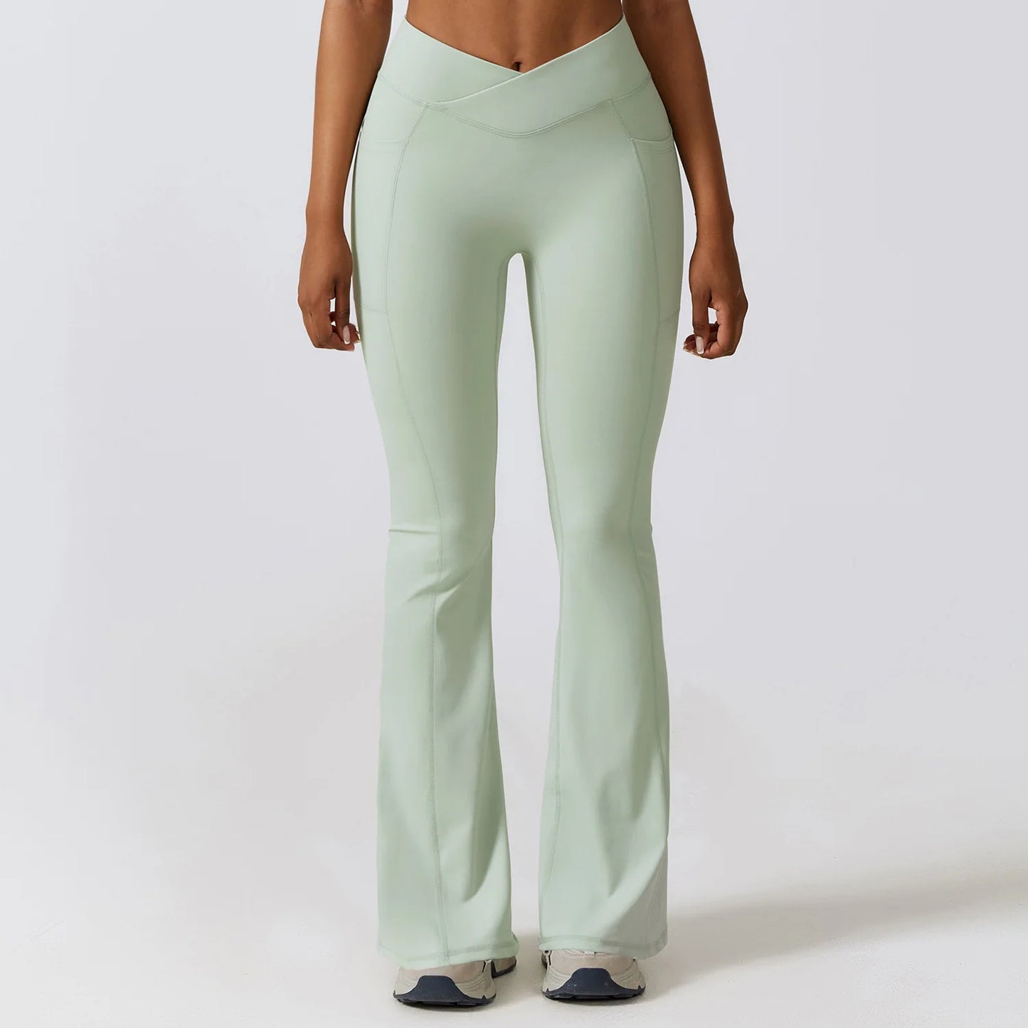 Women Stretch Fitness Pants Sports Bell Bottoms Trousers Lady Runing Push Up Gym Dance Activewear Flares Nylon Yoga Leggings