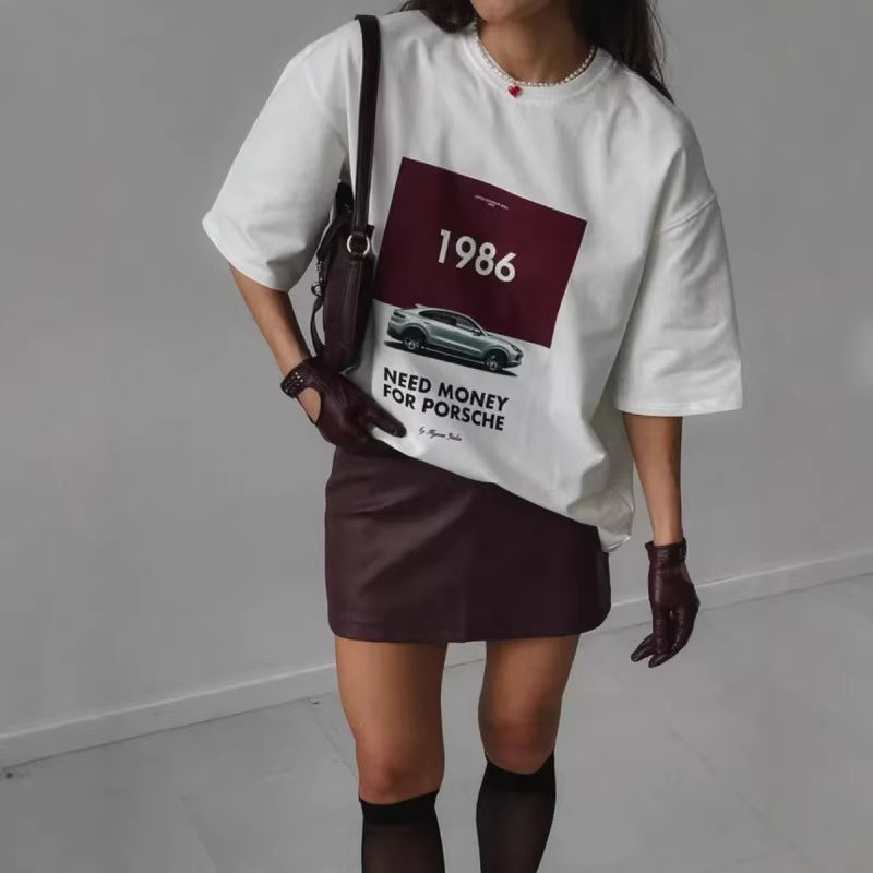 Cotton Short Sleeve T-Shirt Women Summer  New Loose Casual Versatile Fashion Printed Top Ins Style