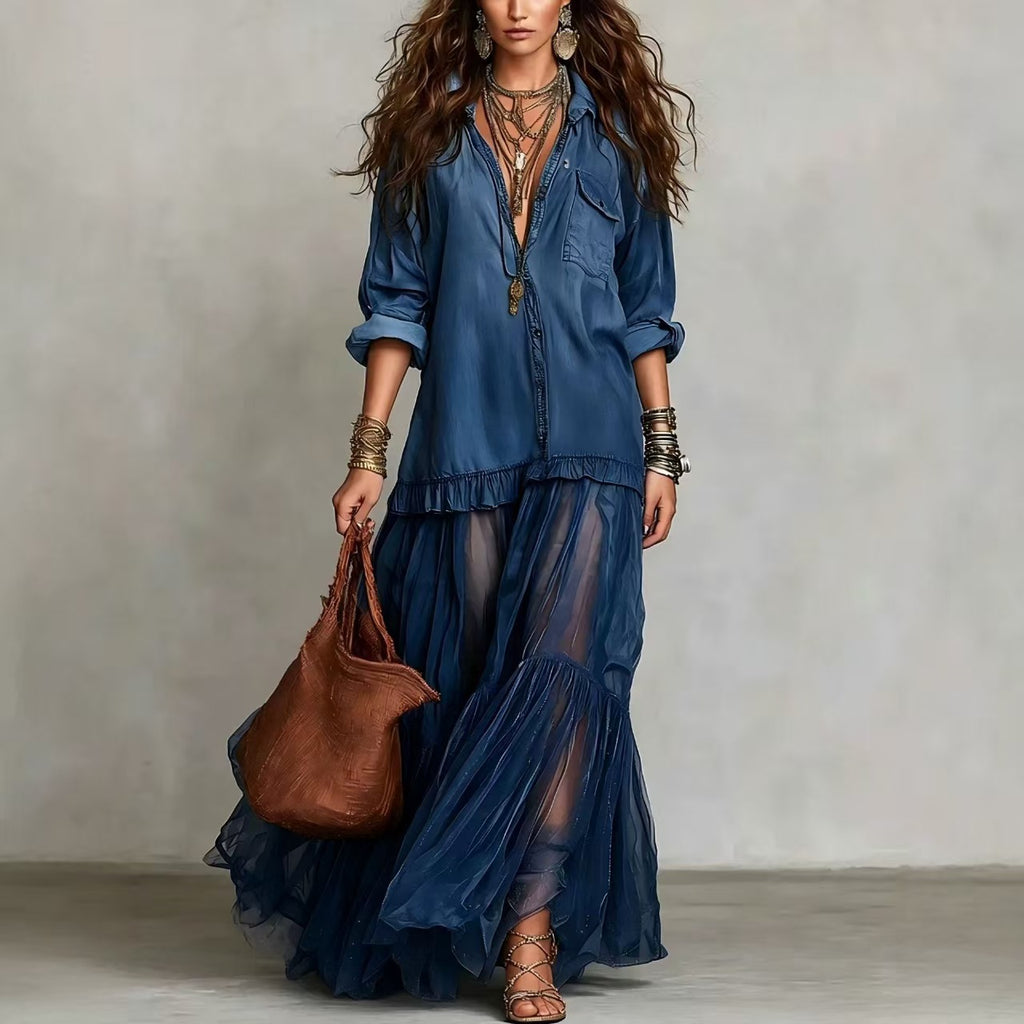 Vestido largo efecto vaquero