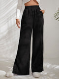 New Women's High Waist Casual Pants in Autumn and Winter Solid Corduroy Splice Slit Bottom Pants