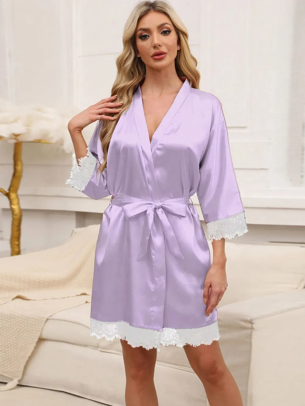 Women's Home Clothes Sleepwear Lace Splicing Color Bathrobe Pajamas for Women