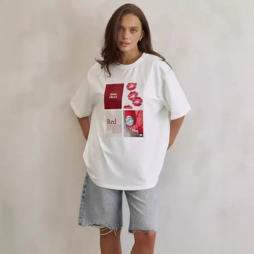 Cotton Short Sleeve T-Shirt Women Summer  New Loose Casual Versatile Fashion Printed Top Ins Style