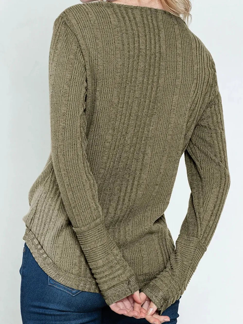 Solid color V-neck button loose long sleeved T-shirt top women's knitted sweater