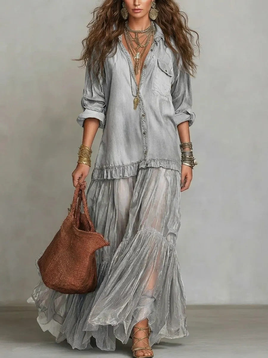 Vestido largo efecto vaquero
