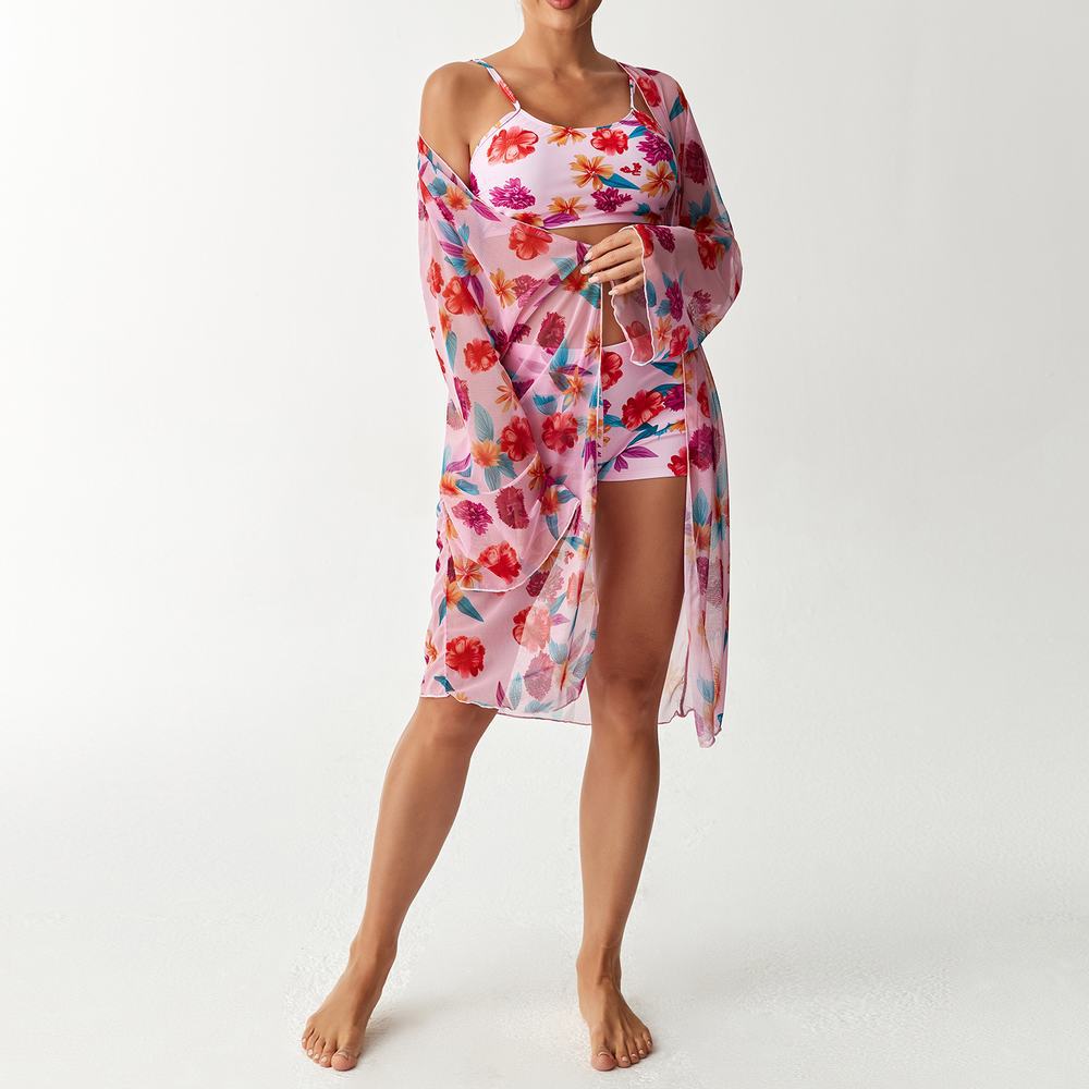 Bikini tres piezas floral con pareo