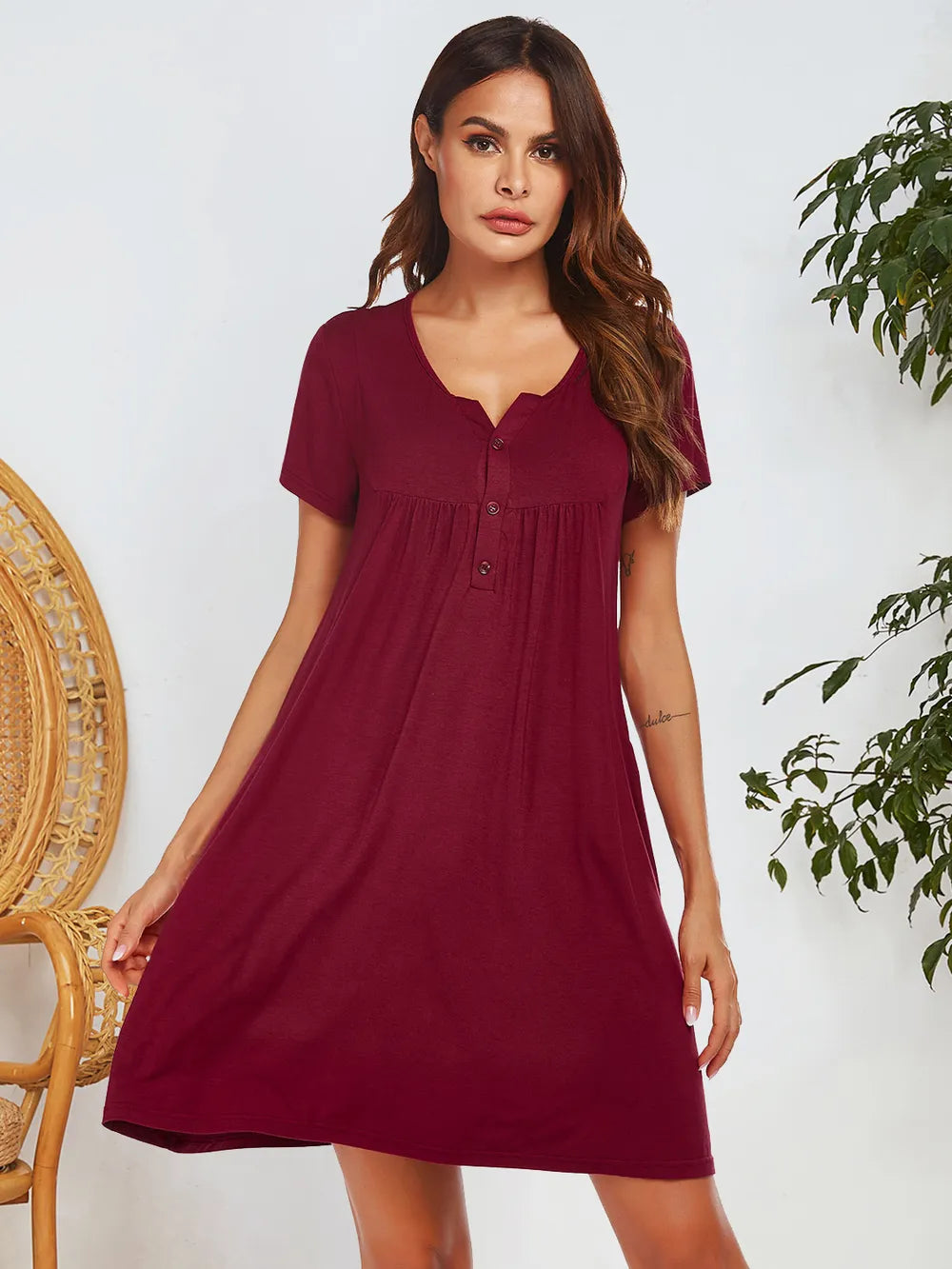 Spring and summer short sleeved pocket top button home clothes pajamas for women