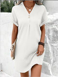 Style Solid Color Long Sleeve Buttoned A-line Casual Dress