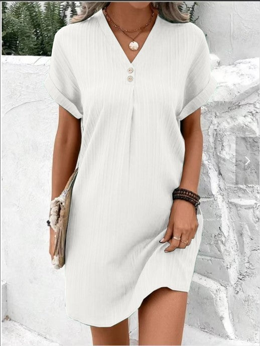Style Solid Color Long Sleeve Buttoned A-line Casual Dress