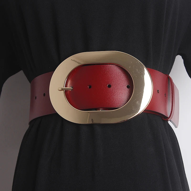 Women's Runway Fashion Genuine Leather Cummerbunds Female Dress Corsets Waistband Belts Decoration Wide Belt