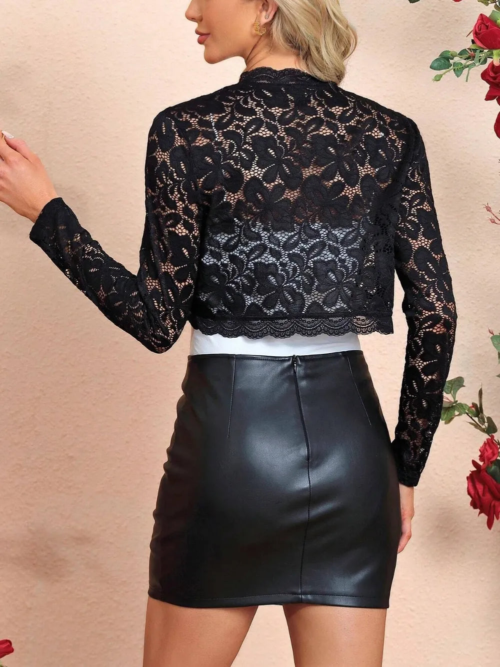 Ladies' cardigan placket patchwork fashionable lace lace lace short lace jacket top