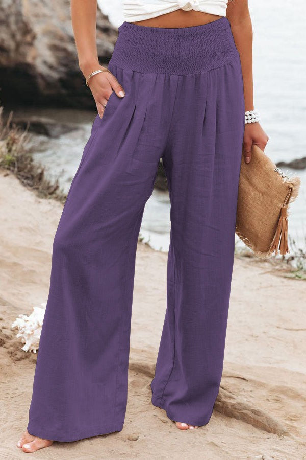 Spring and Summer Cotton Hemp Large Women's Harun Sports Pants Elastic Waist Casual Long Pants