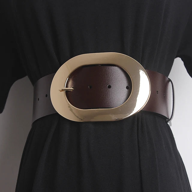 Women's Runway Fashion Genuine Leather Cummerbunds Female Dress Corsets Waistband Belts Decoration Wide Belt