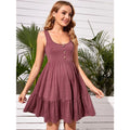 Maternity Dress with Ruffle Button Front, A-Line Silhouette, Sleeveless Design