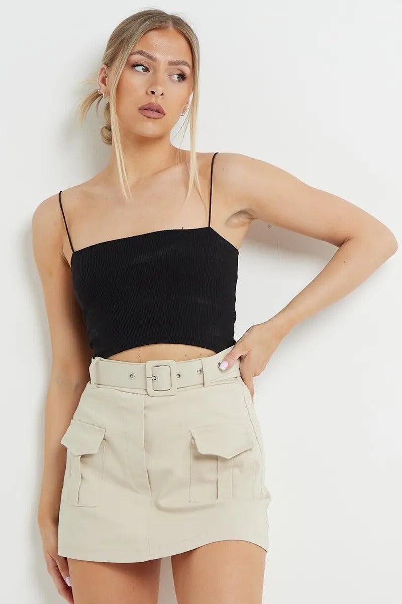 High Waist Fashion Casual Pocket Belt Decoration Women's Skirts