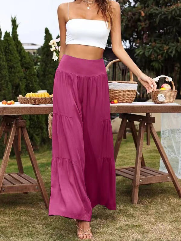 Summer Casual Wide Leg Cotton And Linen High Waist Loose Trousers Women's Pants