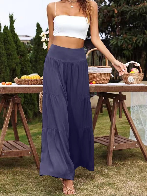 Summer Casual Wide Leg Cotton And Linen High Waist Loose Trousers Women's Pants