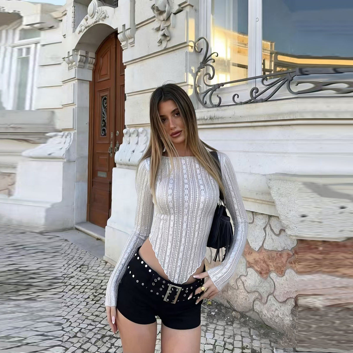 Perspective irregular lace top for women