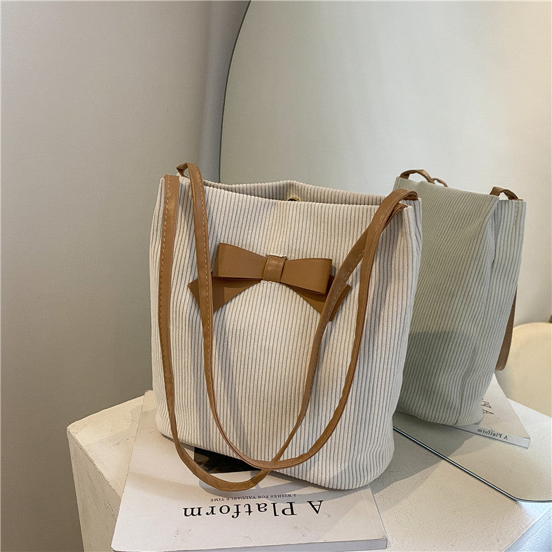 Contrast Color Bow Big Bag Women's New Trendy Fashion Simple Underarm Bag Ins All-Match Niche Shoulder Bag