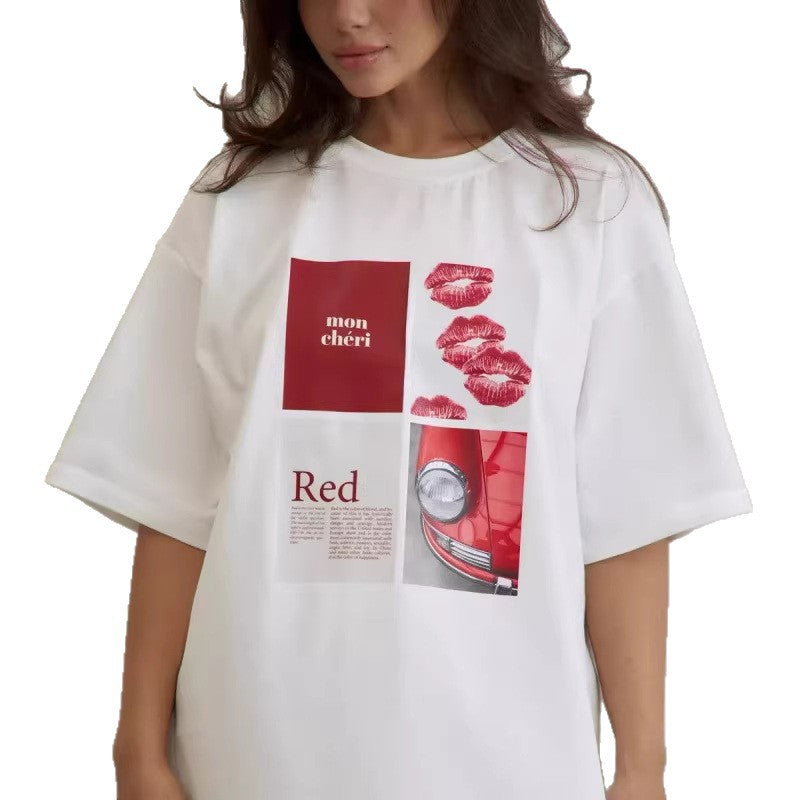 Cotton Short Sleeve T-Shirt Women Summer  New Loose Casual Versatile Fashion Printed Top Ins Style