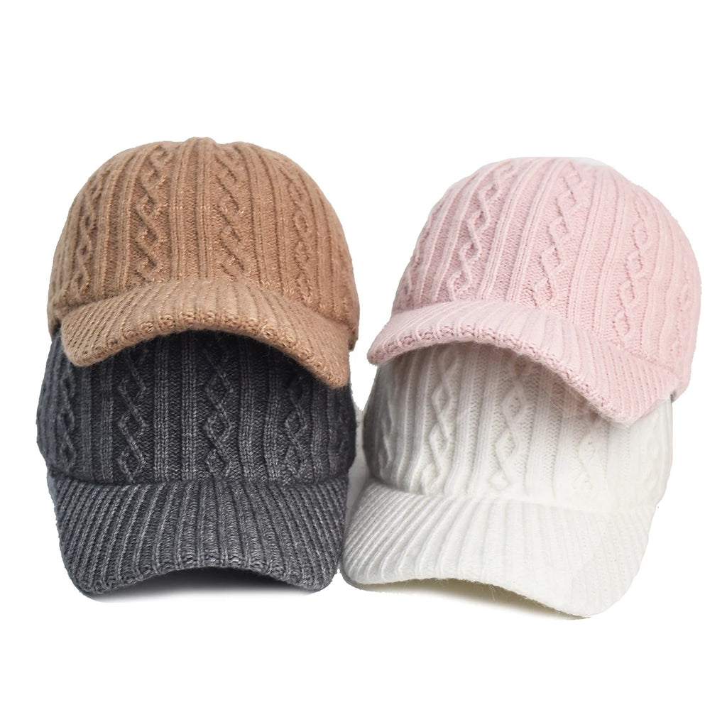 New Fashion Fluffy Baseball Cap Men's Knitted Warm Winter Solid Color Casual Elegant  Hairy Fluff Hat