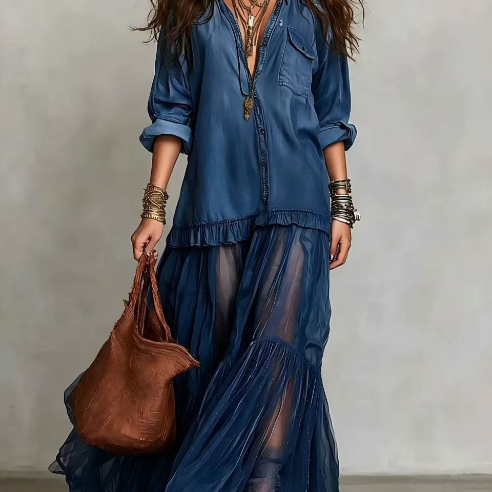 Vestido largo efecto vaquero