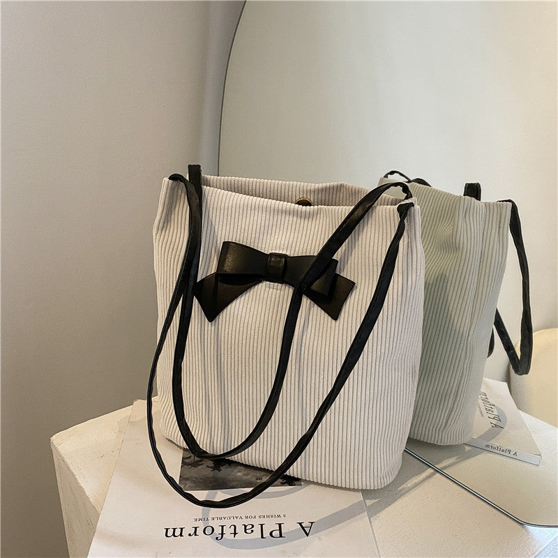Contrast Color Bow Big Bag Women's New Trendy Fashion Simple Underarm Bag Ins All-Match Niche Shoulder Bag