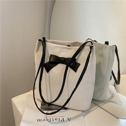 Contrast Color Bow Big Bag Women's New Trendy Fashion Simple Underarm Bag Ins All-Match Niche Shoulder Bag