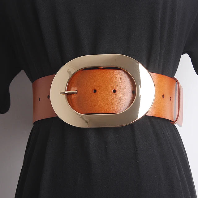 Women's Runway Fashion Genuine Leather Cummerbunds Female Dress Corsets Waistband Belts Decoration Wide Belt